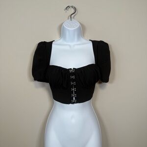 Black Puff Sleeve Corset Top